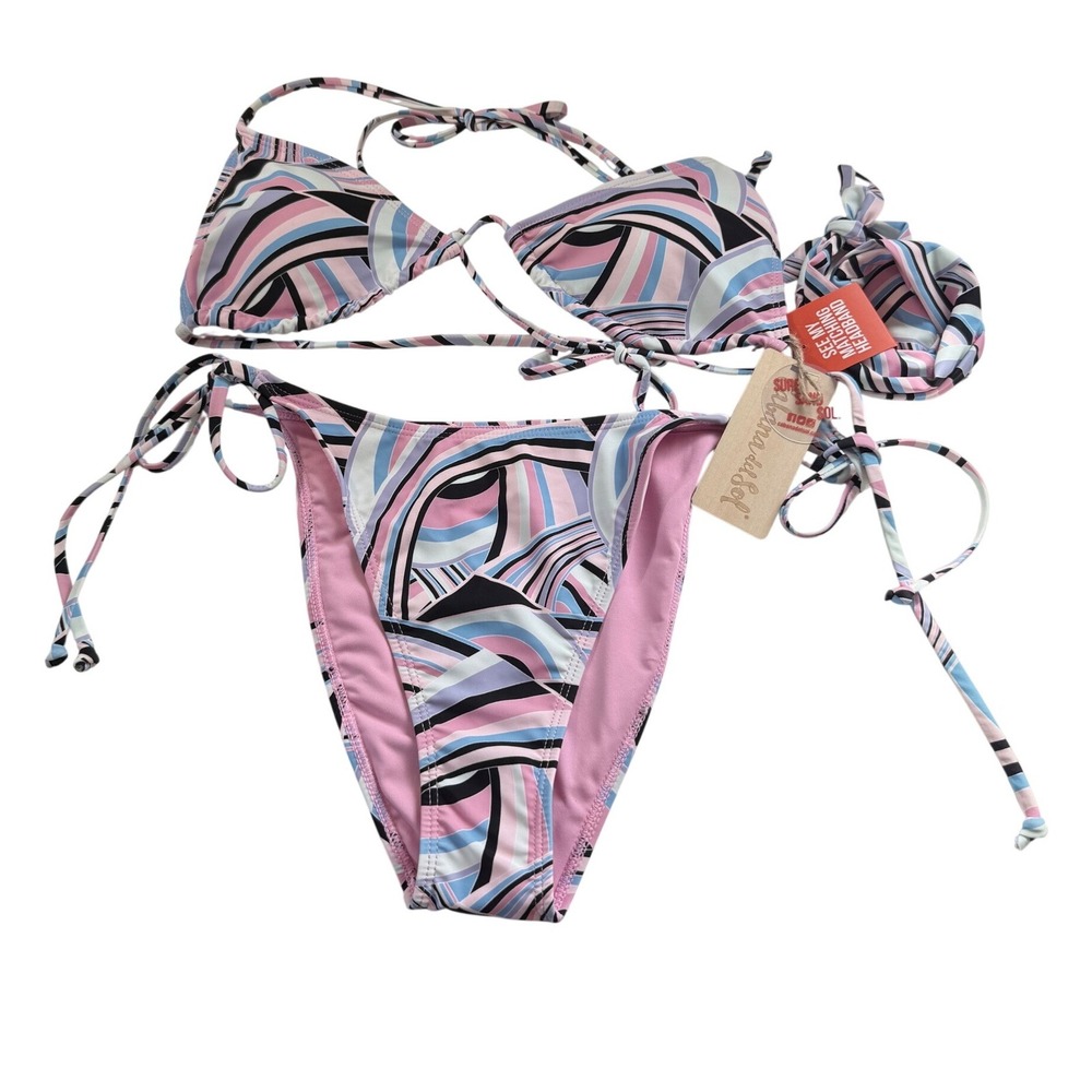 Cabana‎ del Sol 3-Piece Bikini Set Matching Headband Size L NWT Swimsuit